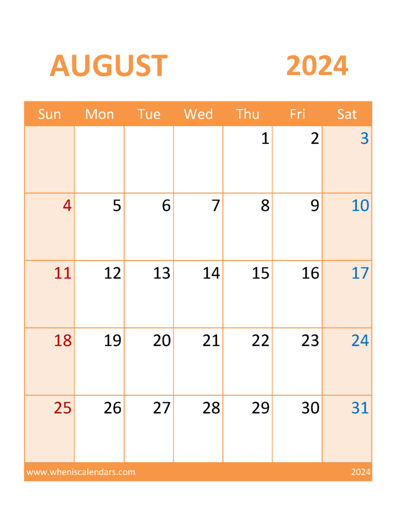 Calendar August Blank A