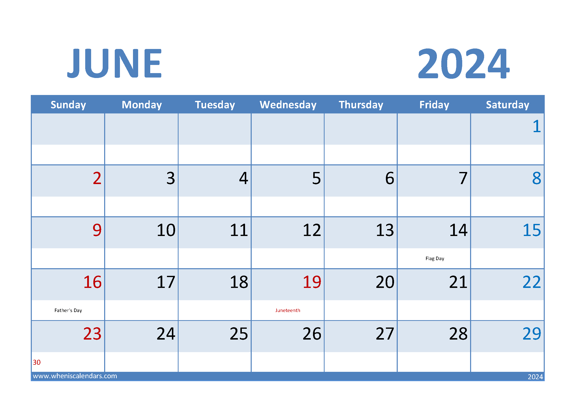 Free June 2024 Calendar Printable J6007