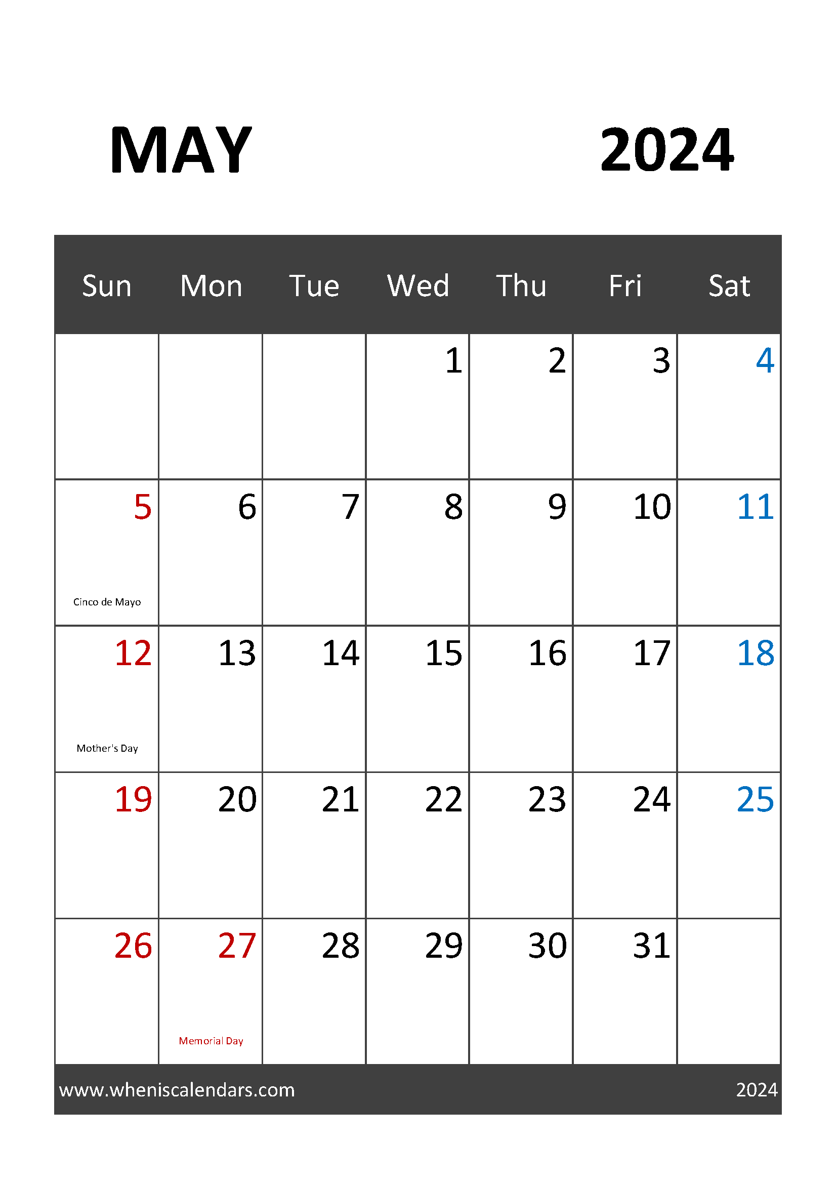 May 2024 Calendar Editable M5031