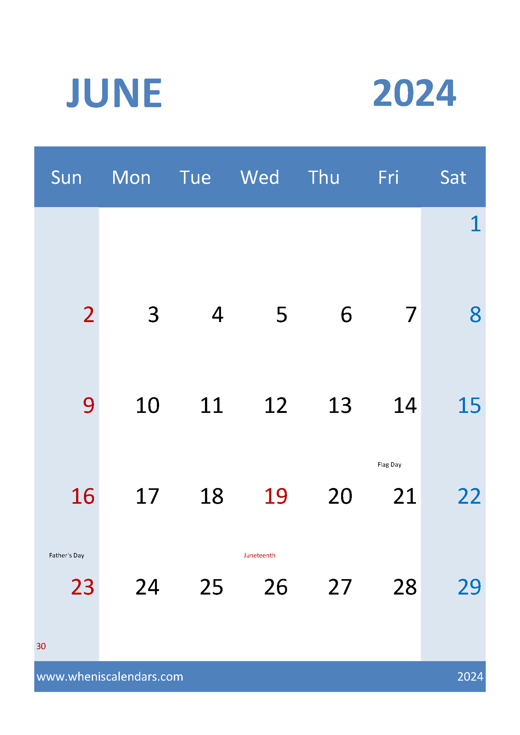 Download Print Calendar June 2024 A4 Vertical 64040