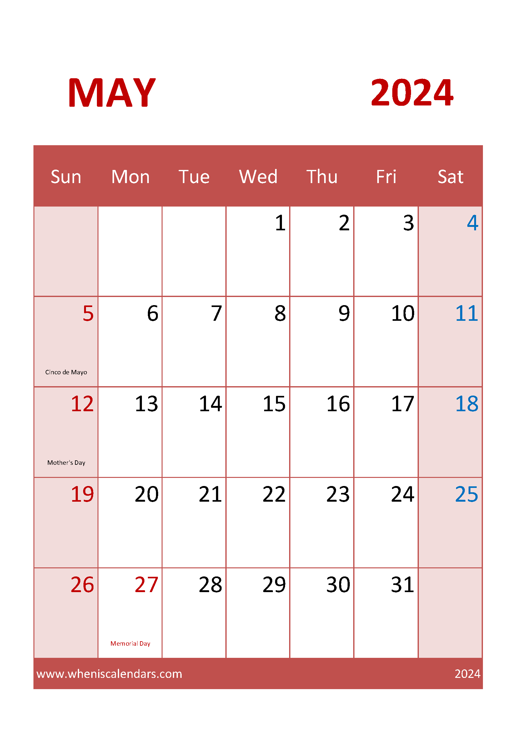 May 2024 Editable Calendar M5044