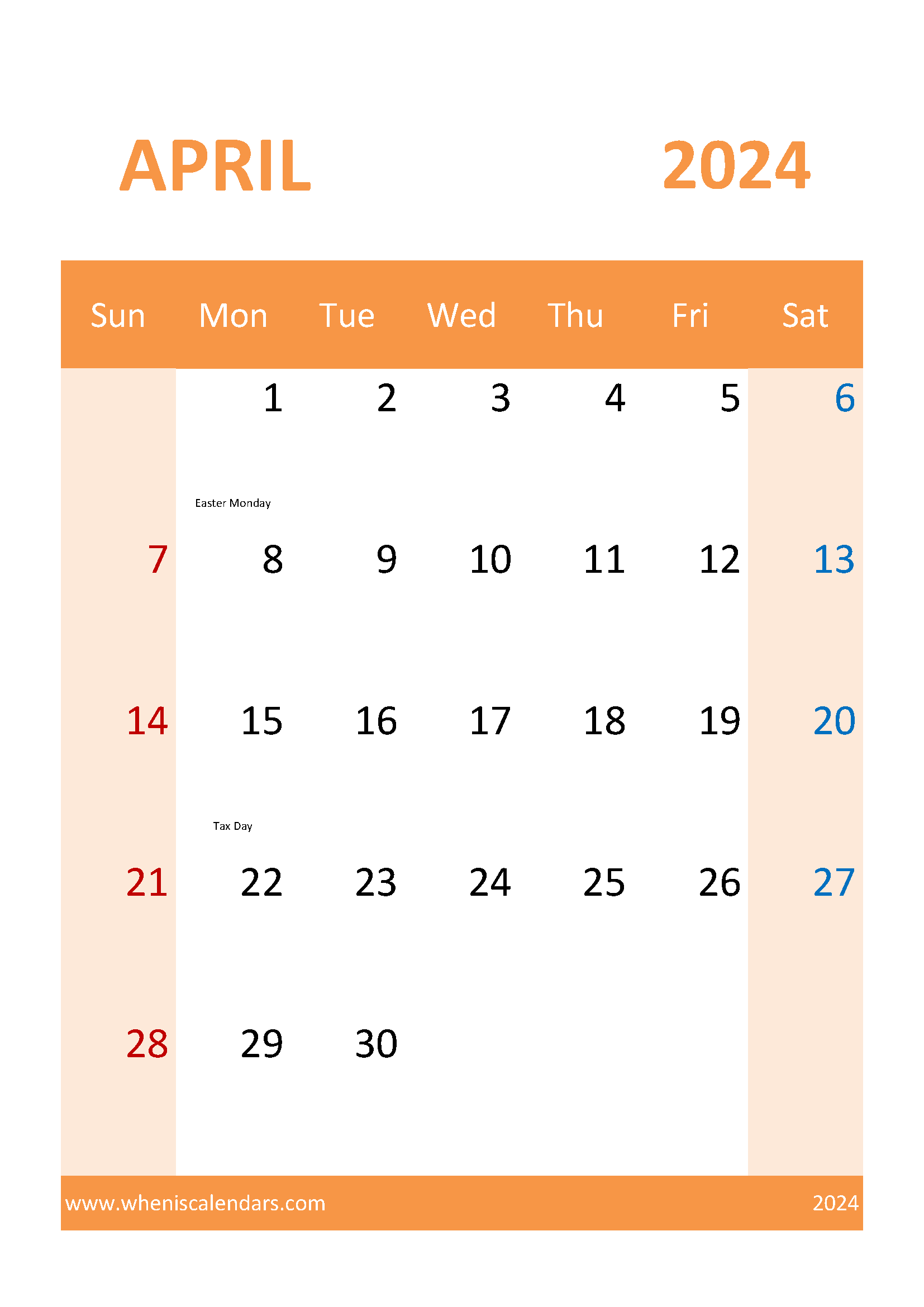 Blank April Calendar 2024 A4060