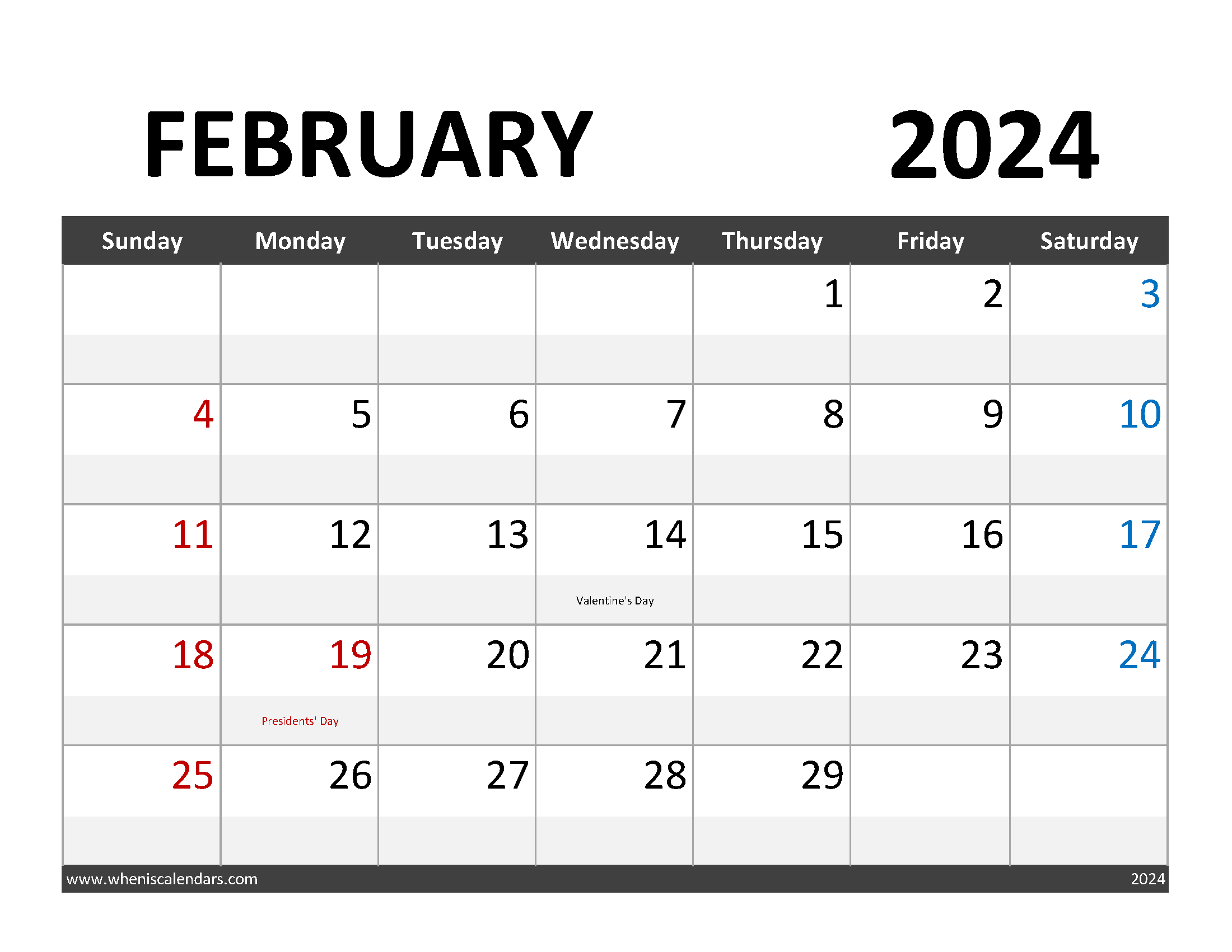 Blank Calendar For February 2024 F2062