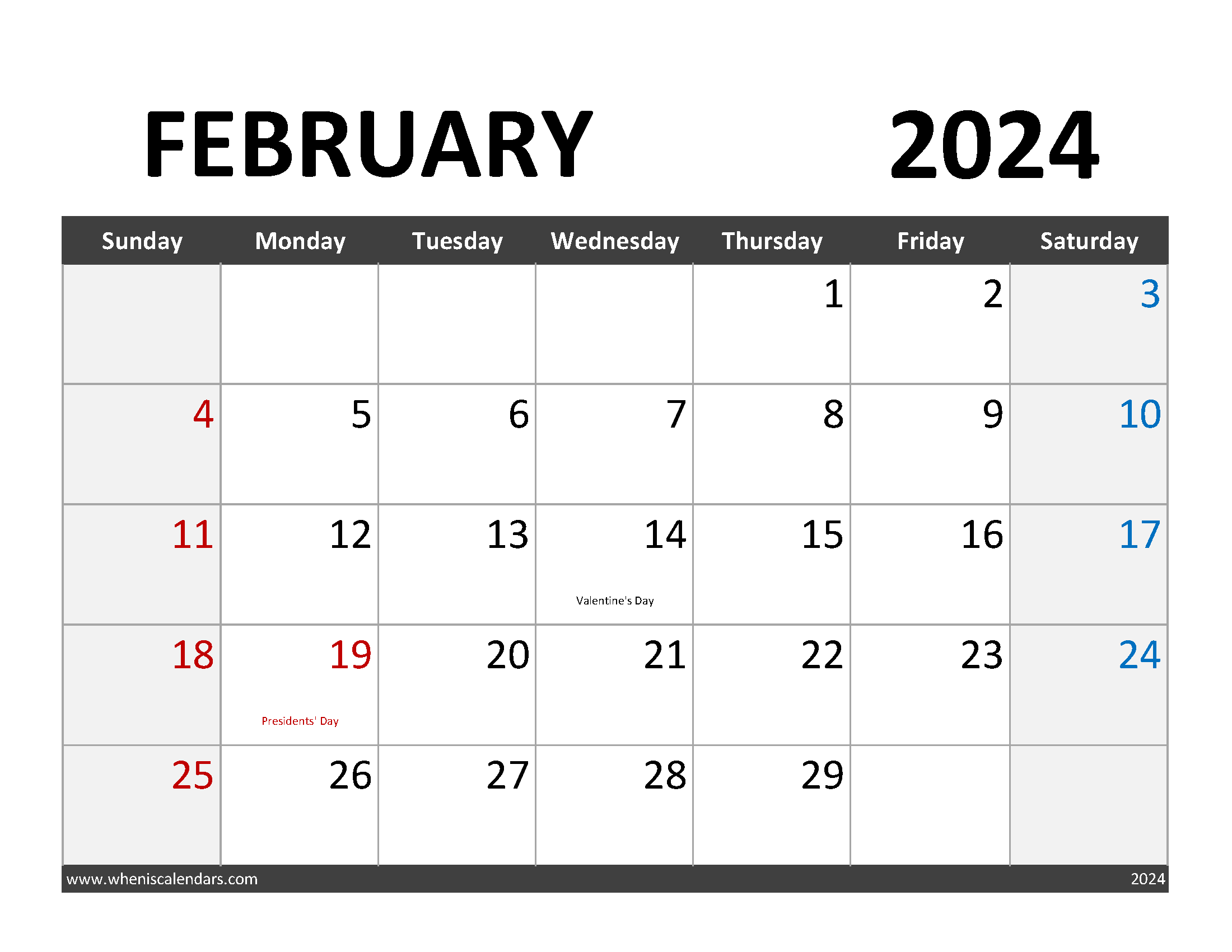 Editable Calendar February 2024 F2064