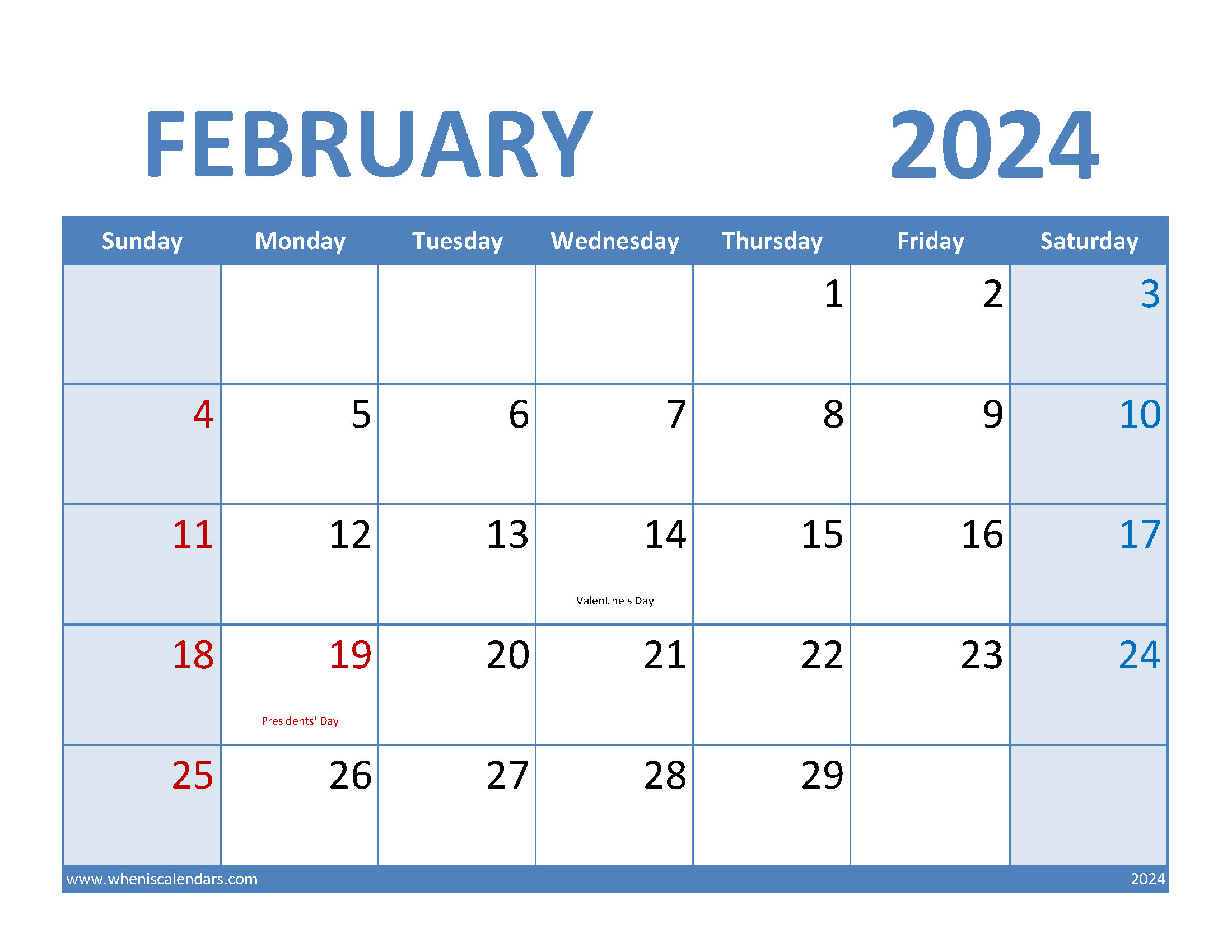 2024 February Calendar Template F2069