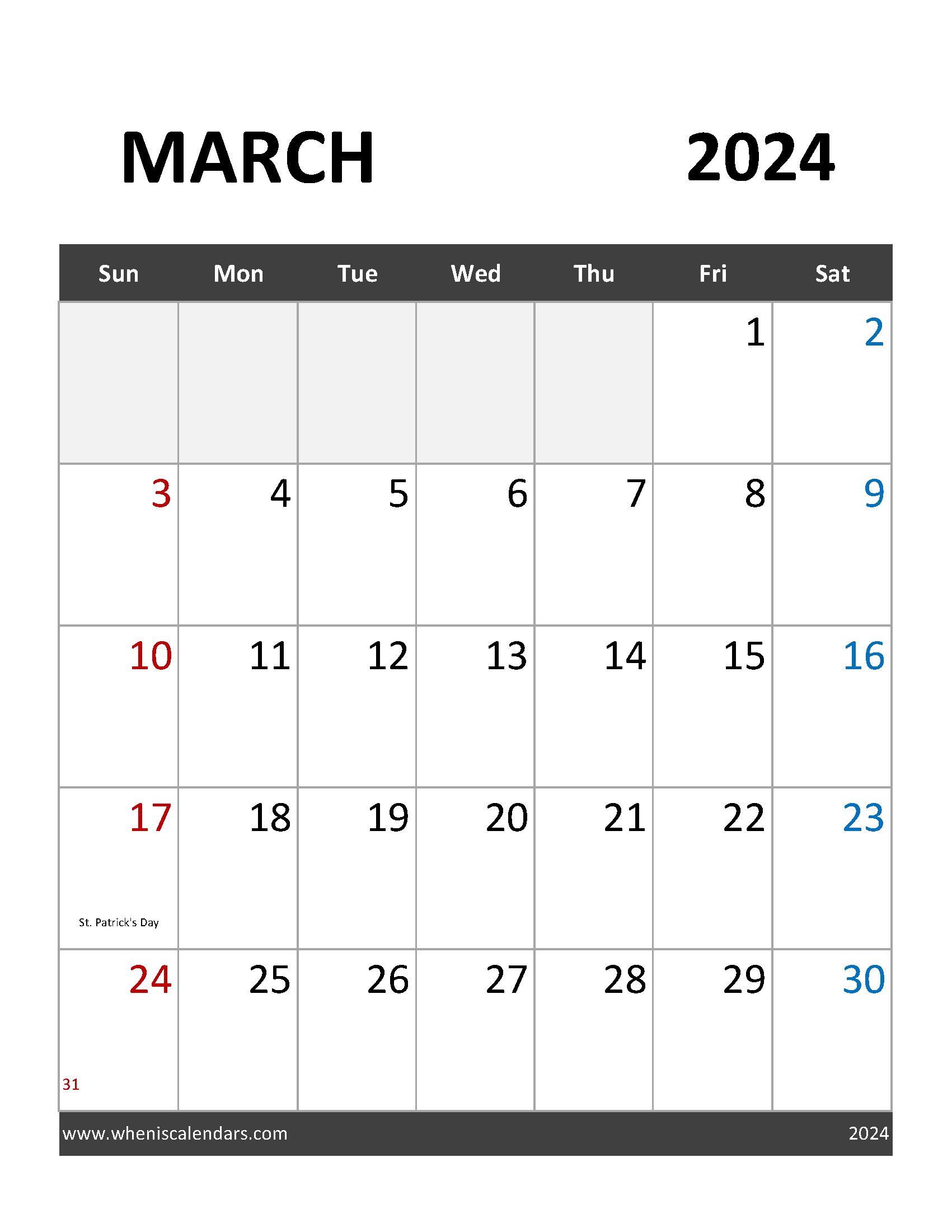 Blank Calendar March 2024 Free Printable M3092