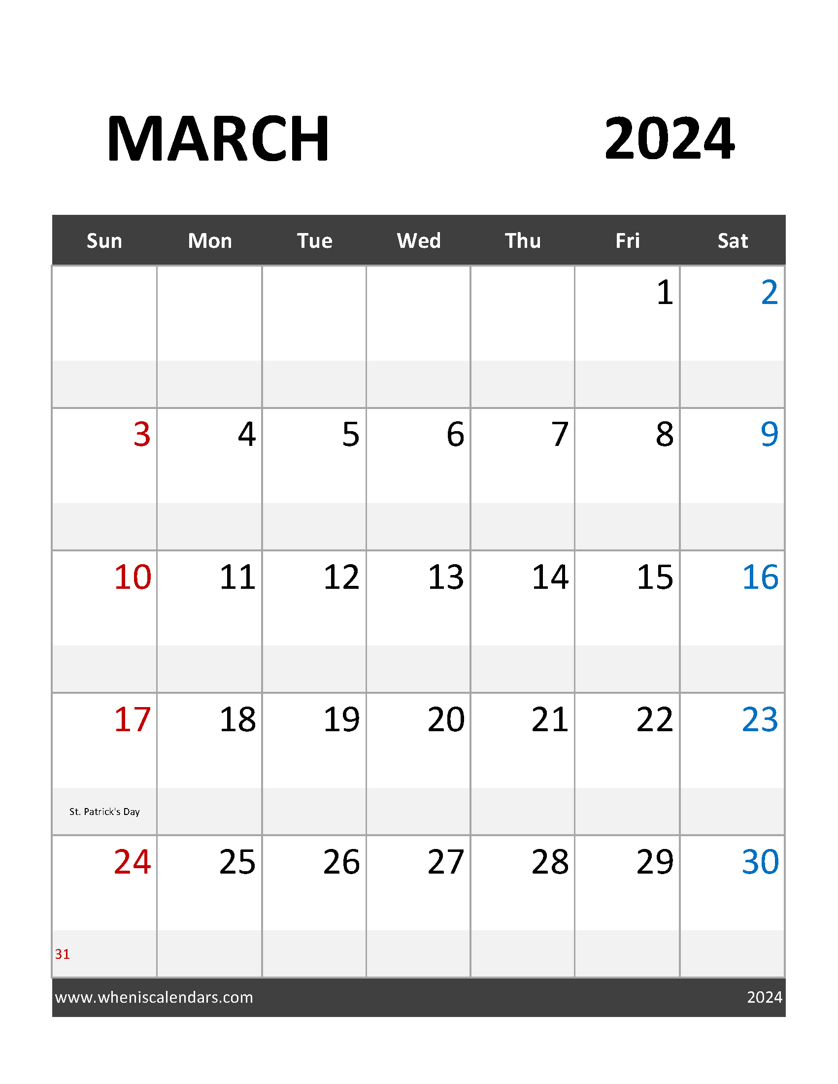 Mar 2024 Calendar Printable Free M3093