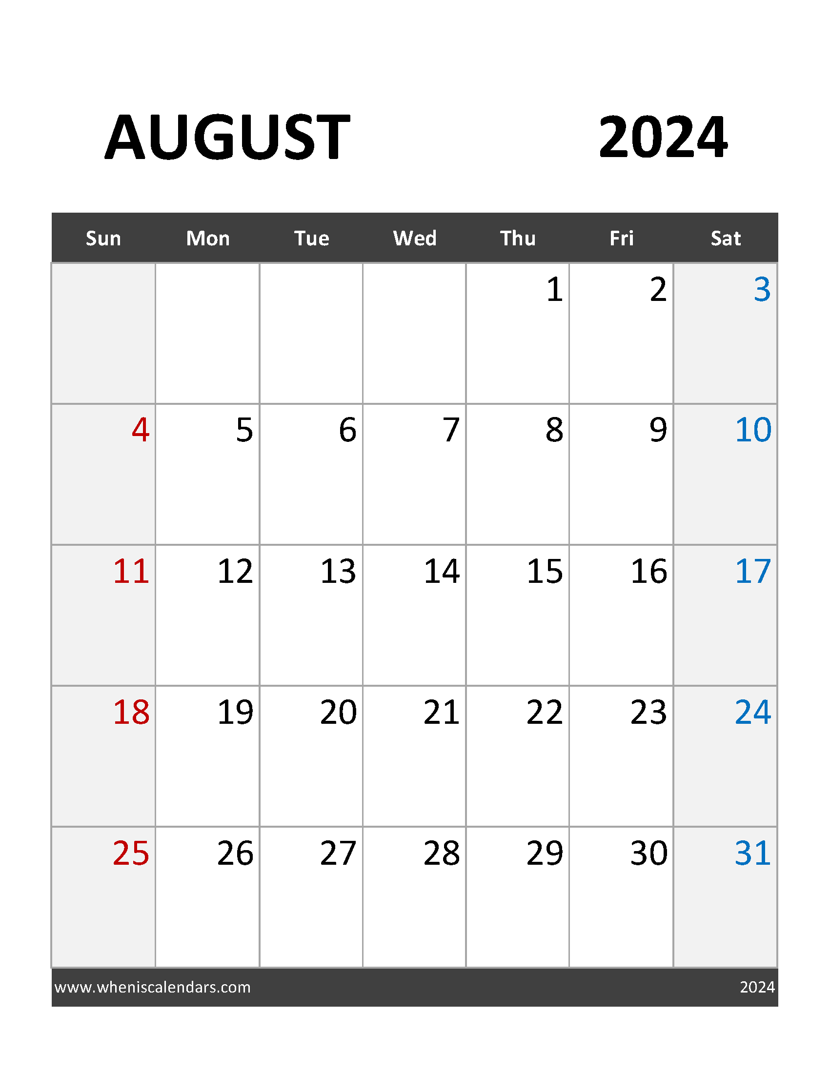 Download August Calendar 2024 Holidays Letter Vertical 84094