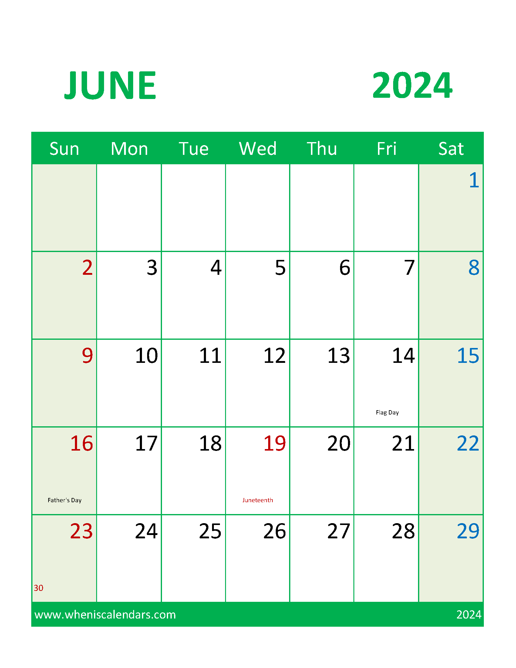 Printable Calendar June 2024 Free J6109