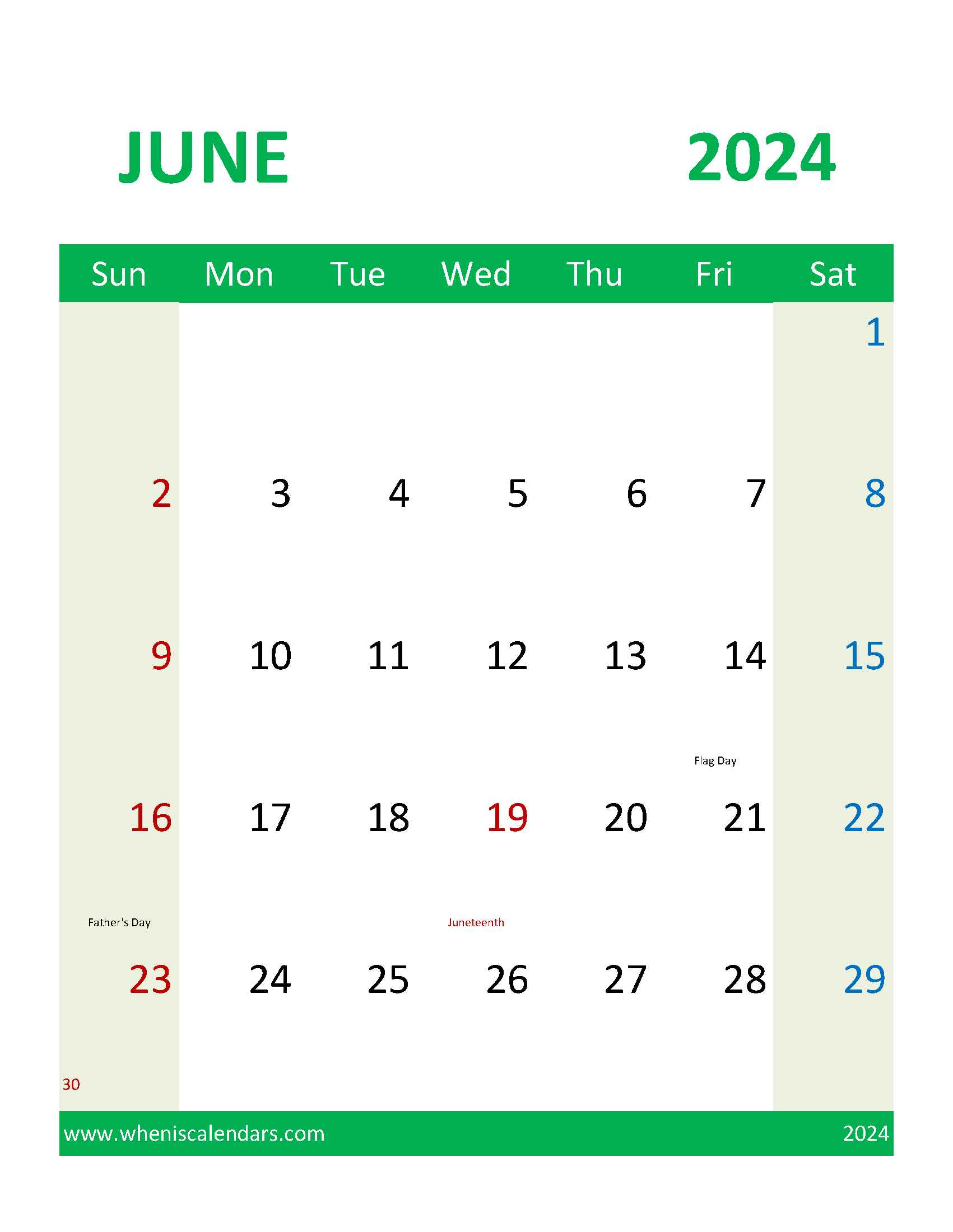Blank Calendar 2024 June J6110