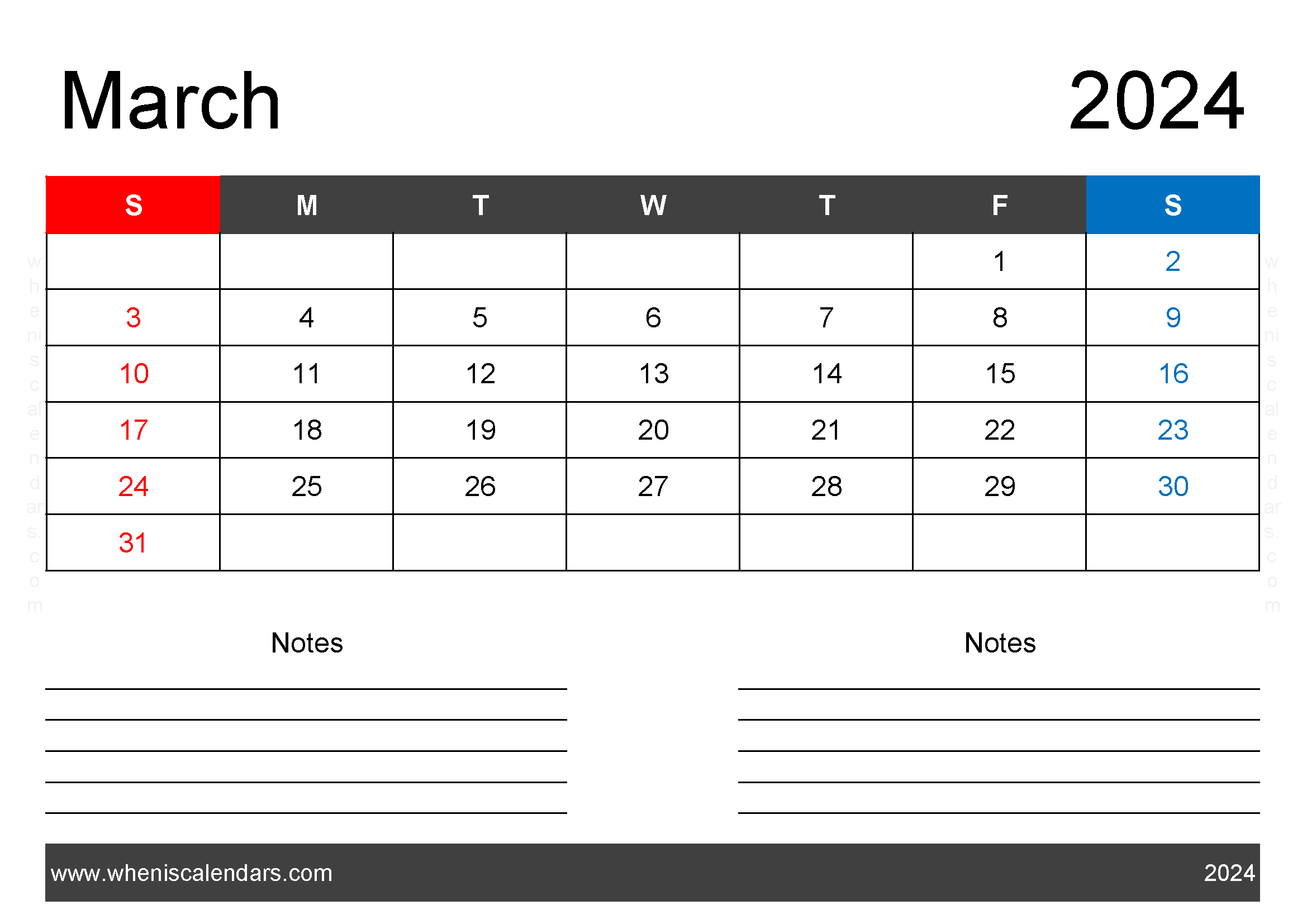 2024 March Calendar Free Printable M3201