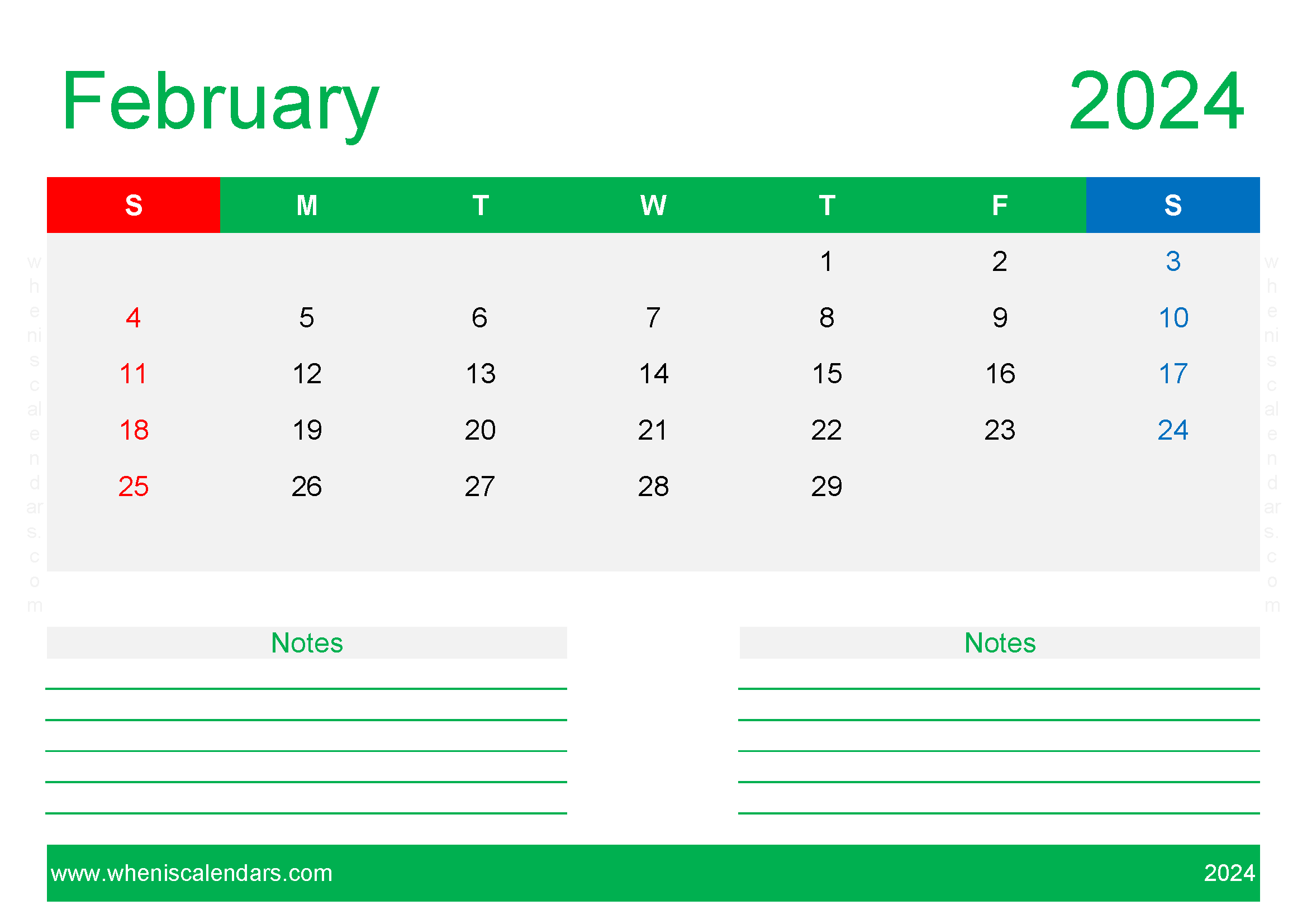 Editable Calendar Template February 2024 F2212