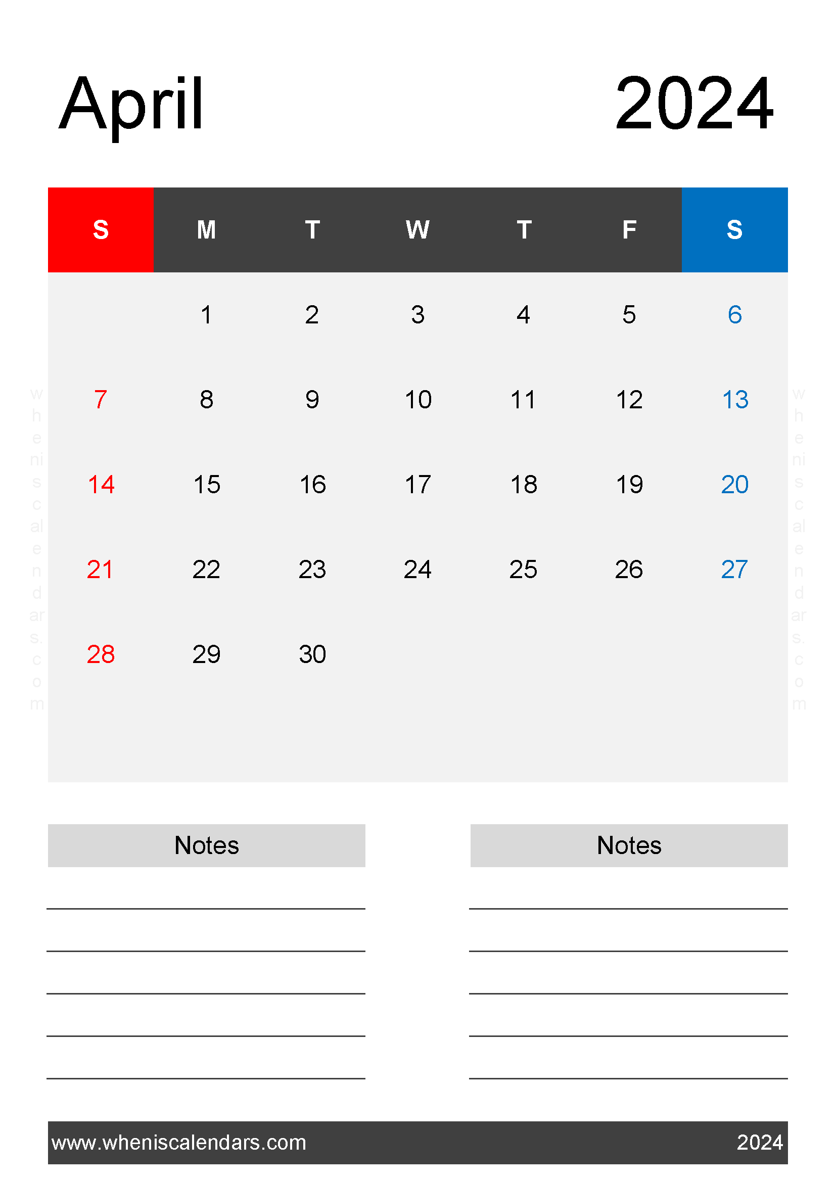 Download Free April Calendar Template 2024 A4 Vertical 44224 9441