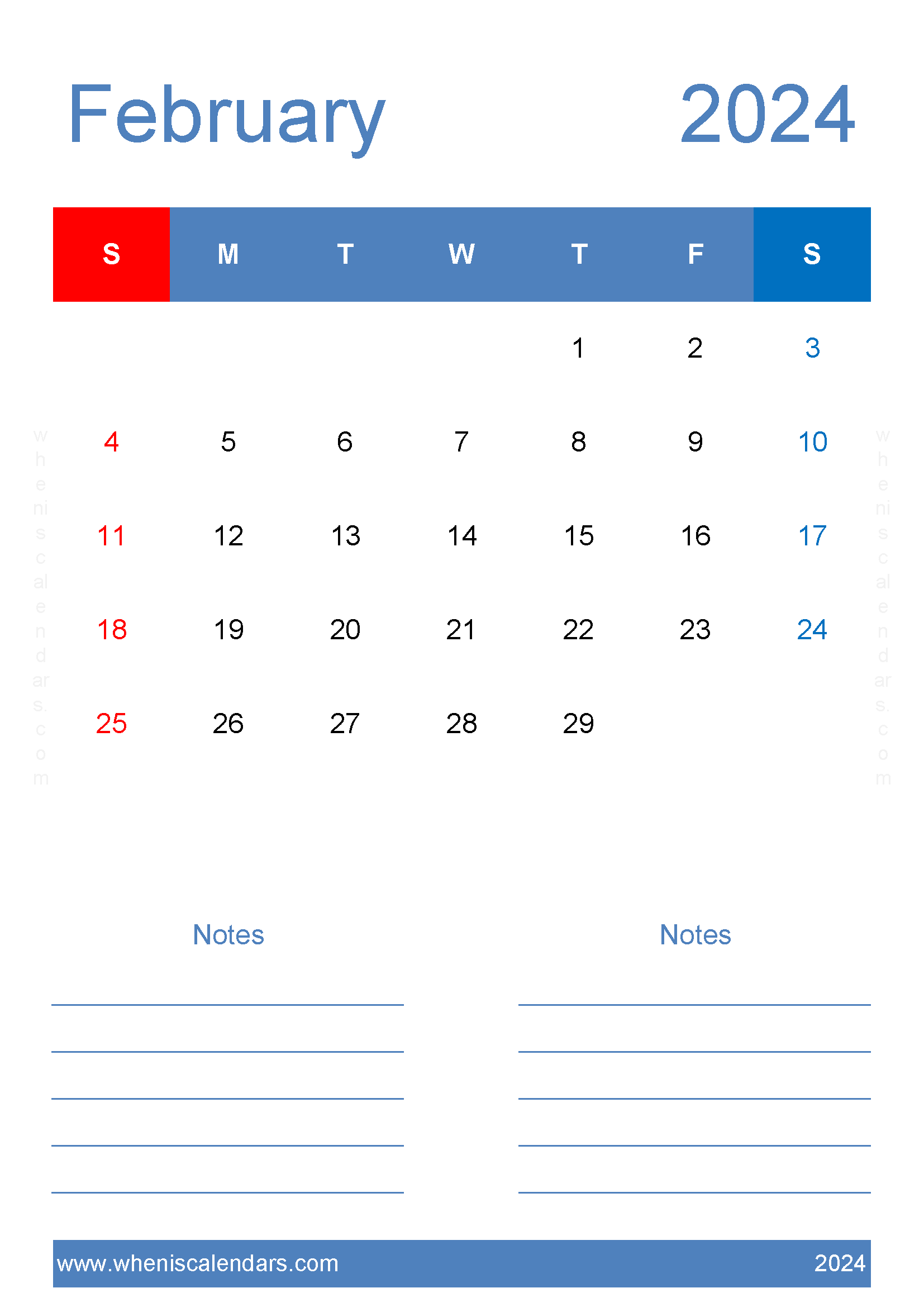 Editable February Calendar 2024 F2227
