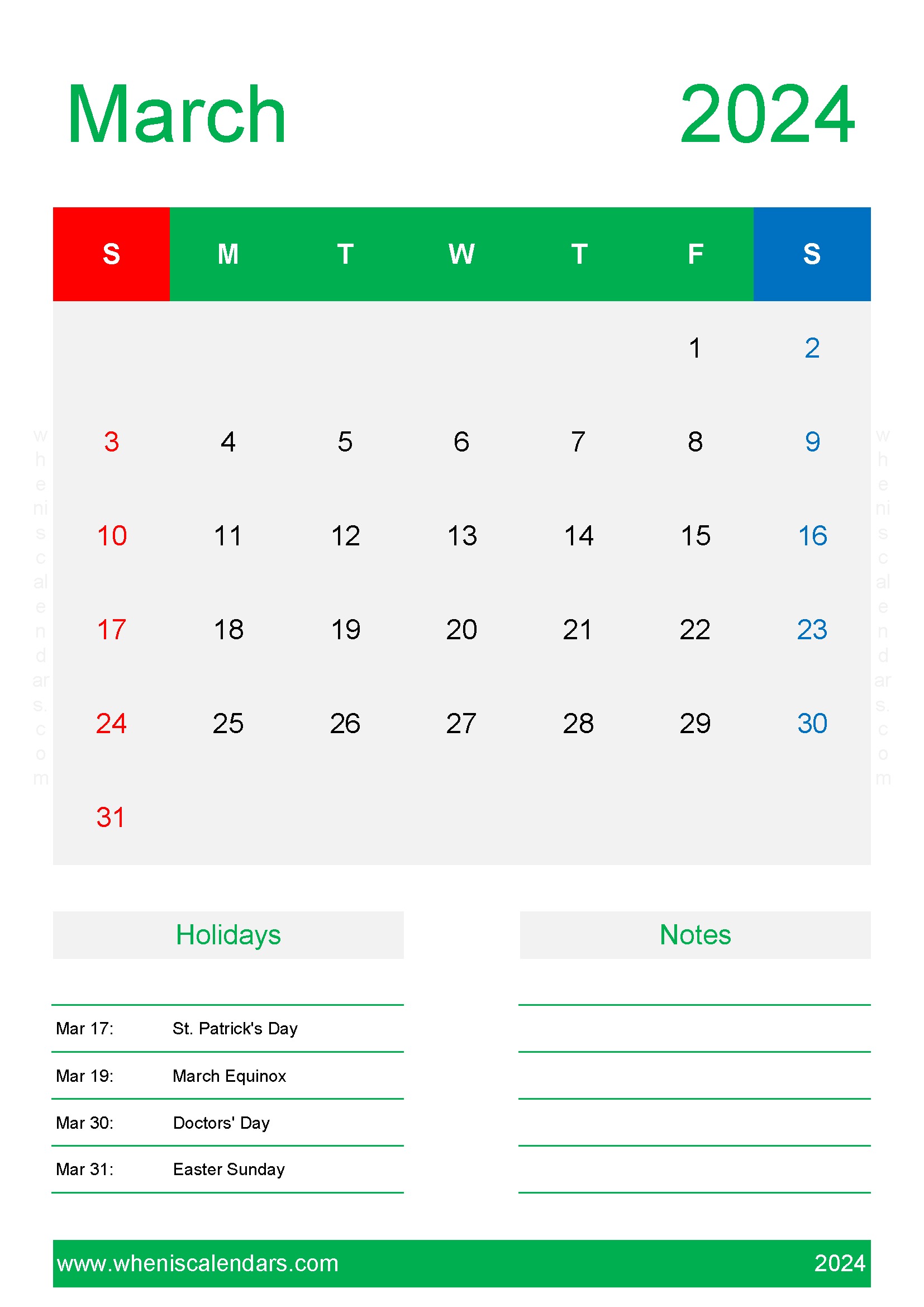 March Calendar 2024 Excel M3152