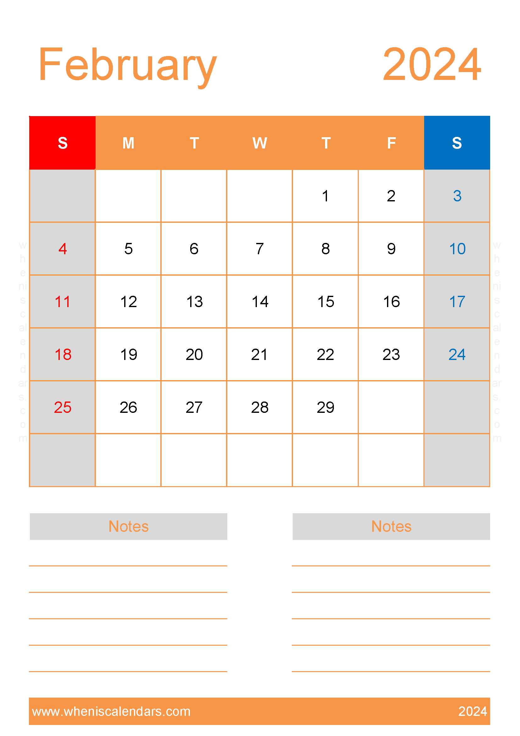 Free Printable Blank February 2024 Calendar F2234