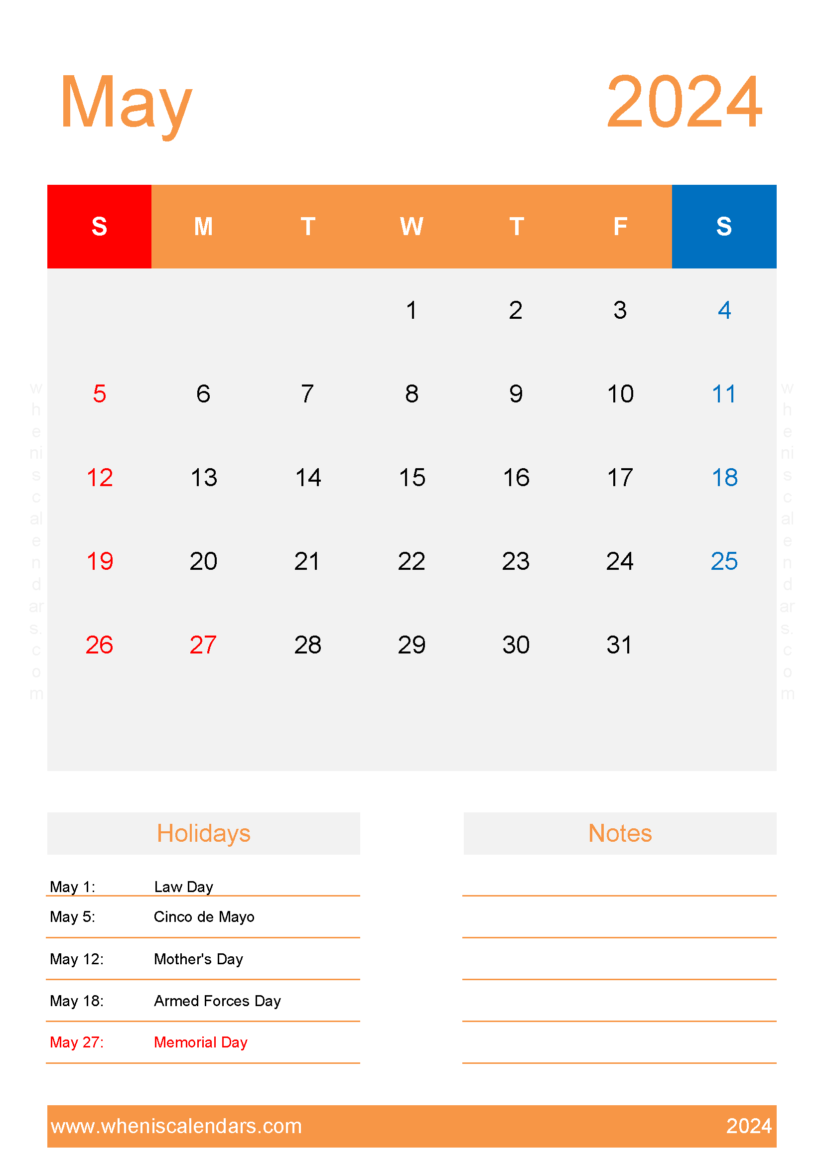 May 2024 Blank Calendar Printable M5156