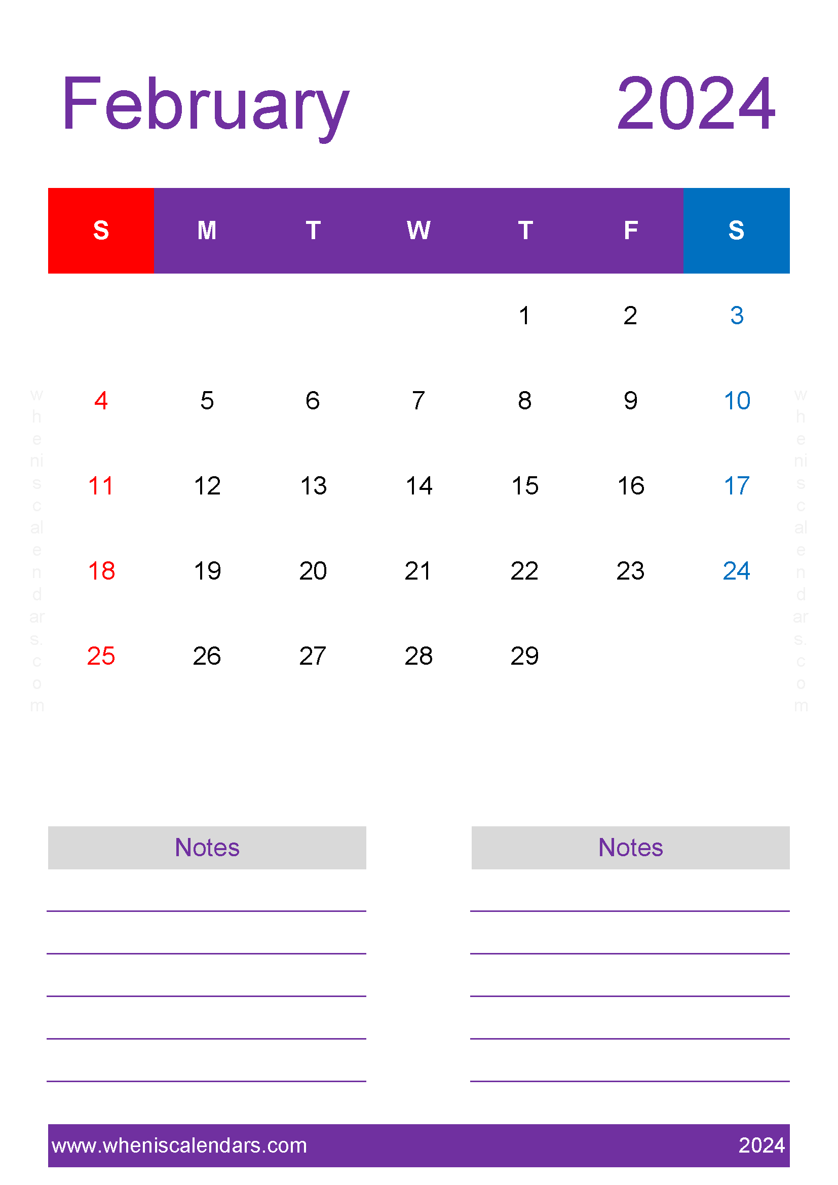 February 2024 Printable Calendar Word F2239