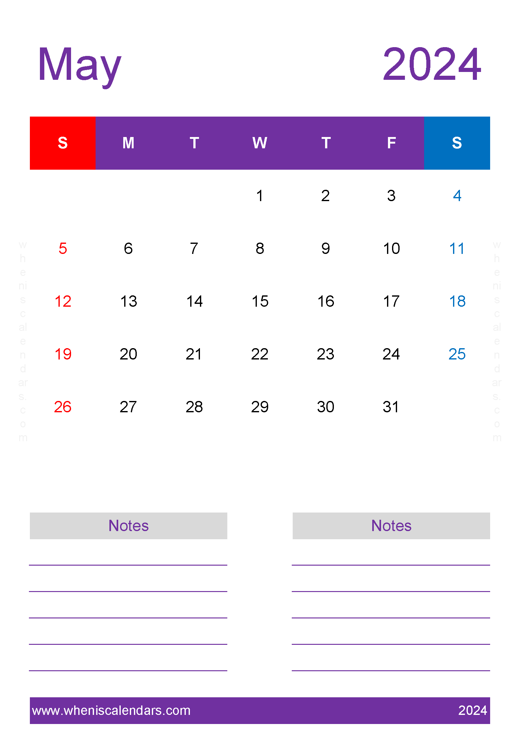 May 2024 Printable Calendar Word M5239