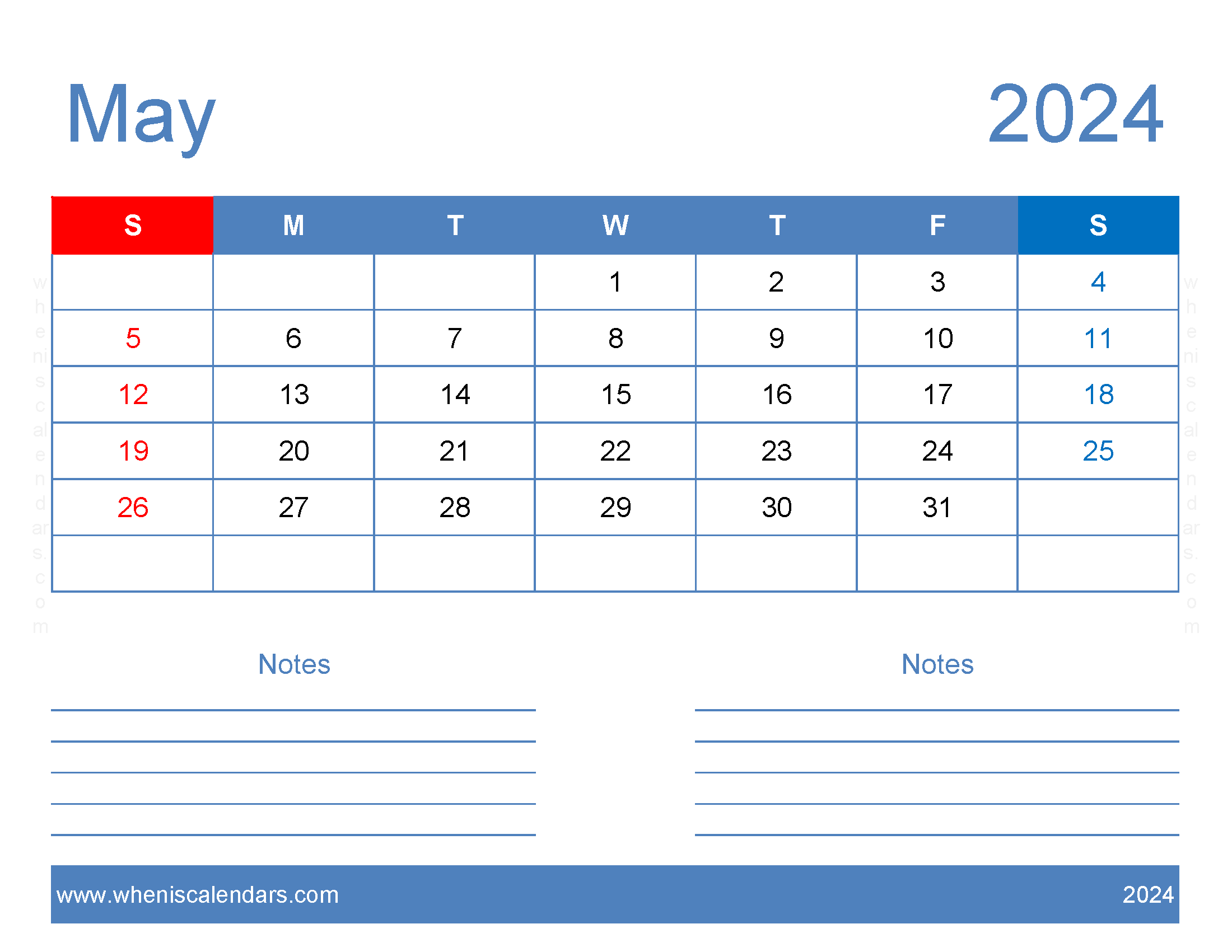 2024 May Blank Calendar M5245