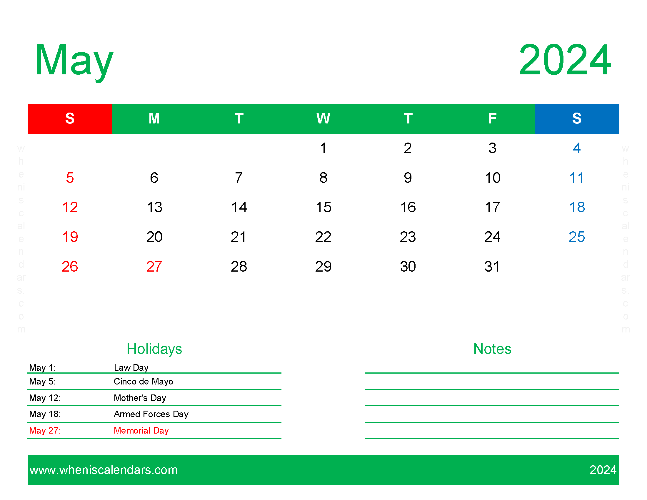 Free Printable May 2024 Calendar PDF M5171