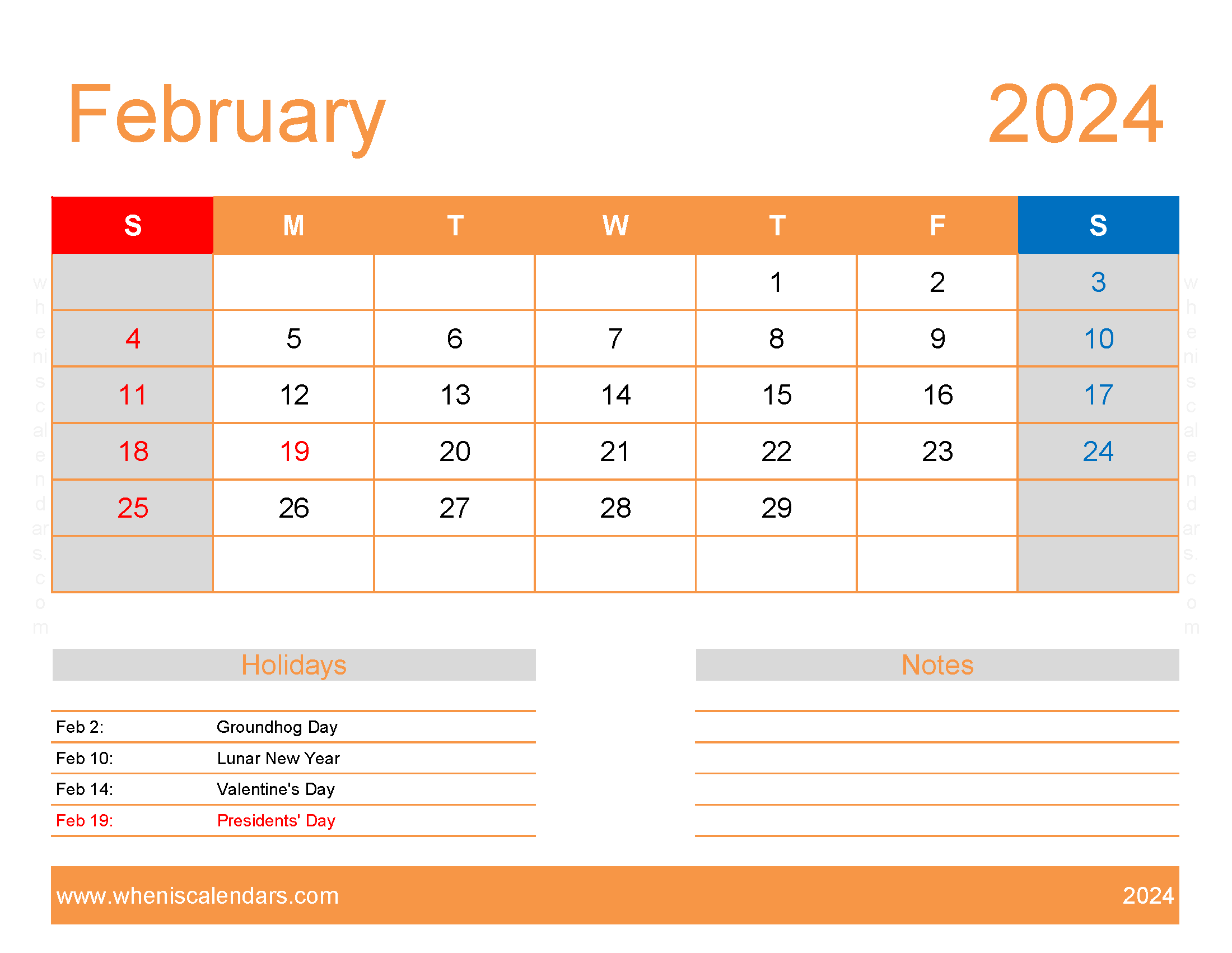 February Excel Calendar 2024 F2174