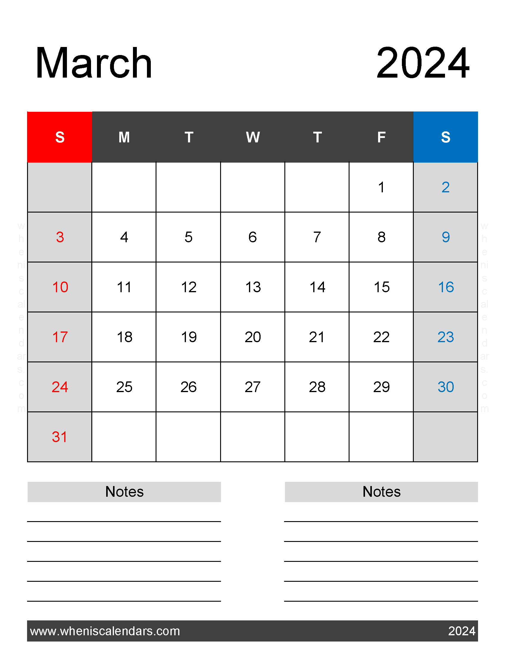 March 2024 Calendar Free Printable With Holidays M3262