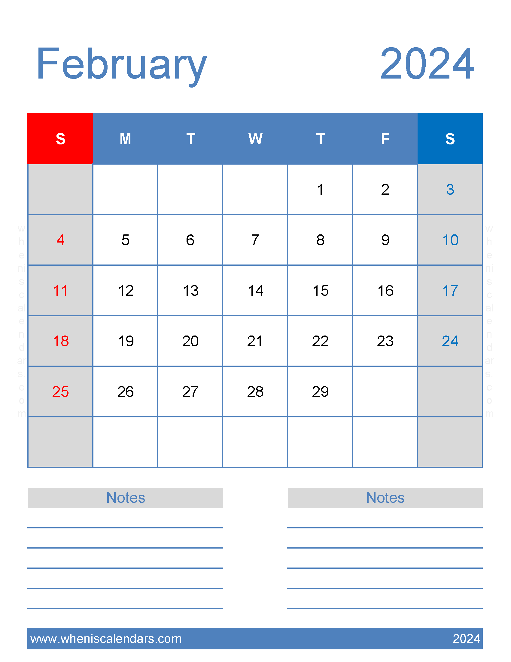 February 2024 Calendar With Holidays Printable Free F2266