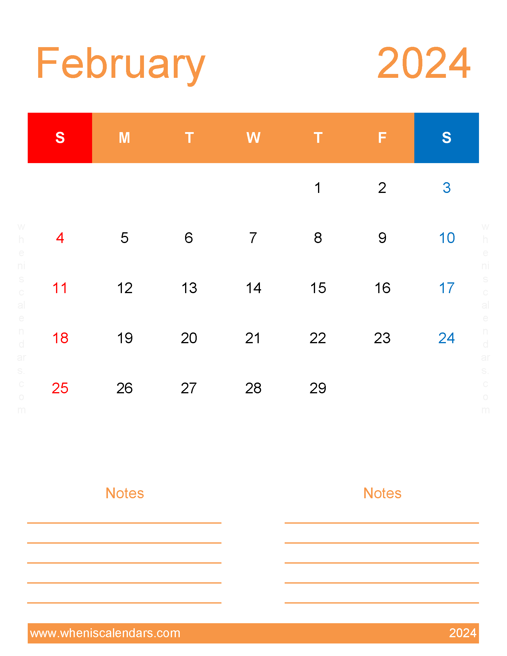 Print Blank February 2024 Calendar F2275