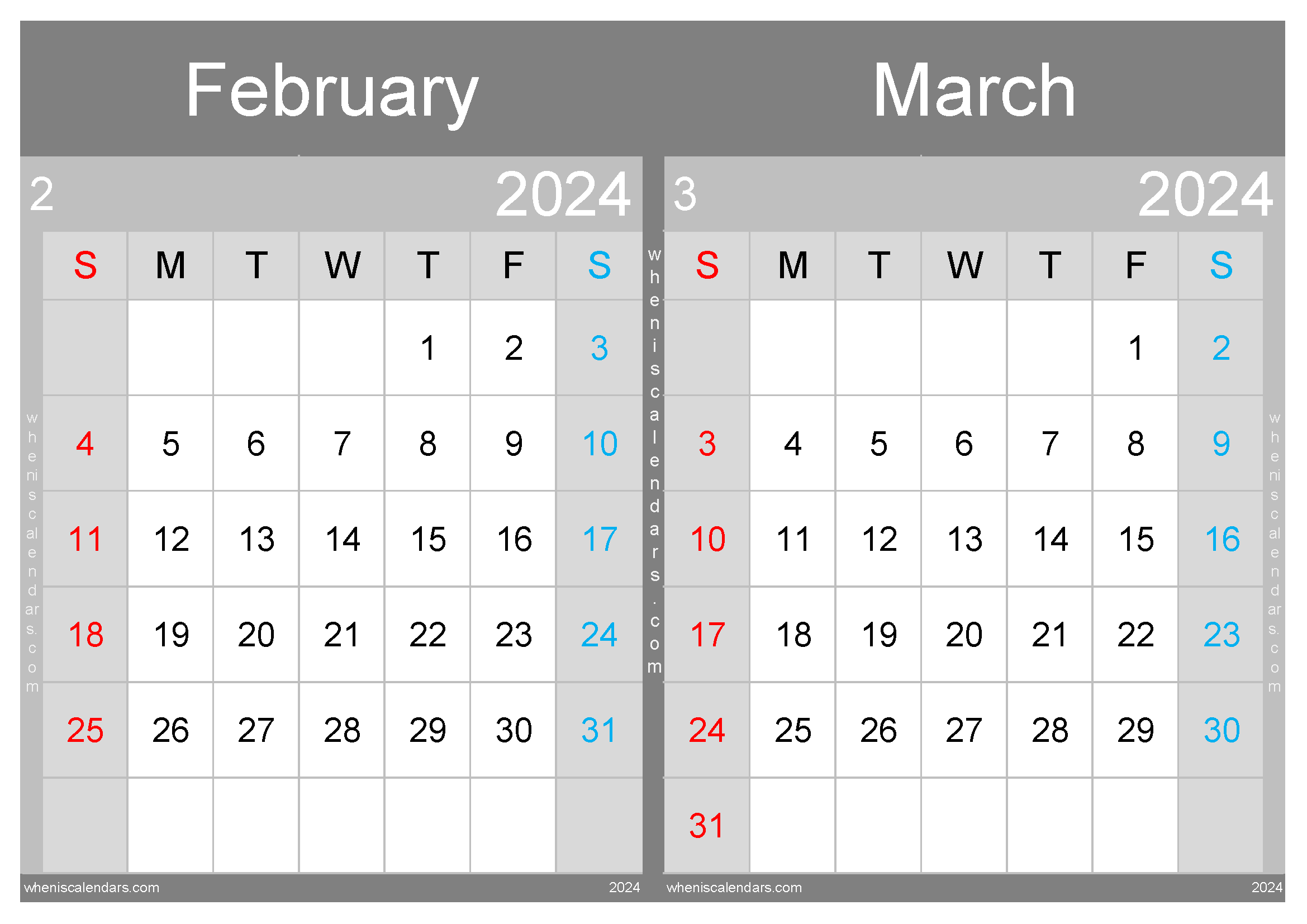 2024 Calendar February And March A4 FM032