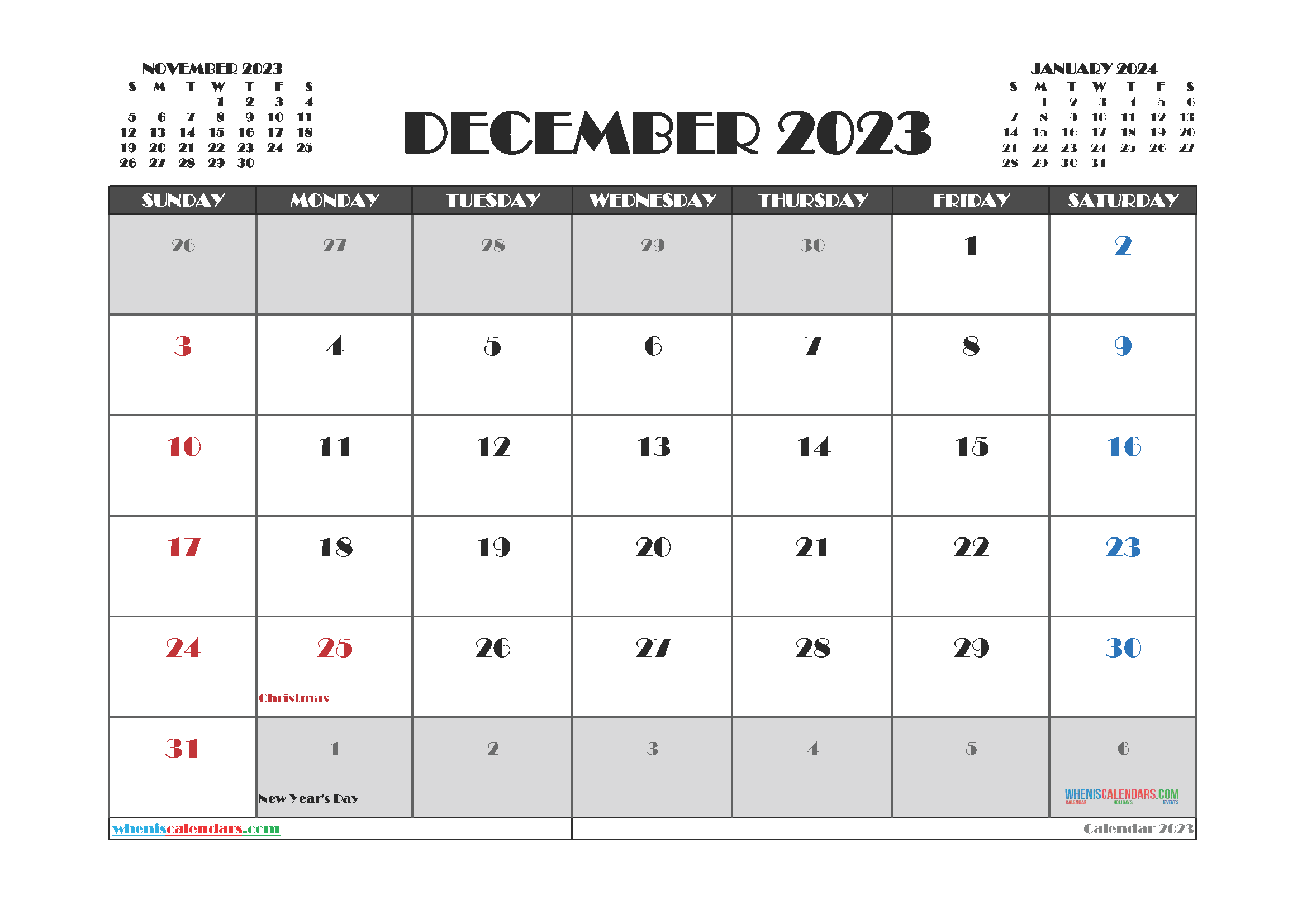 2023 printable calendar by month
