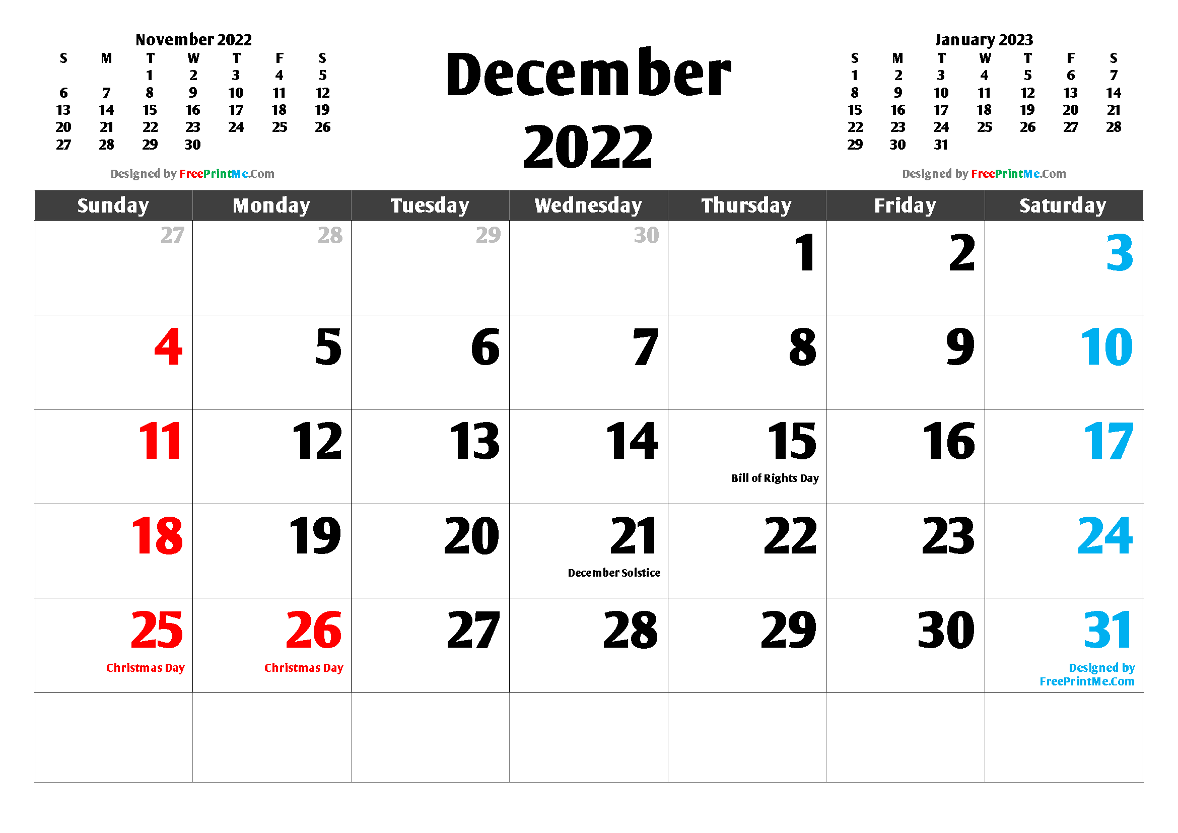 December 2022 Calendar Printable Free