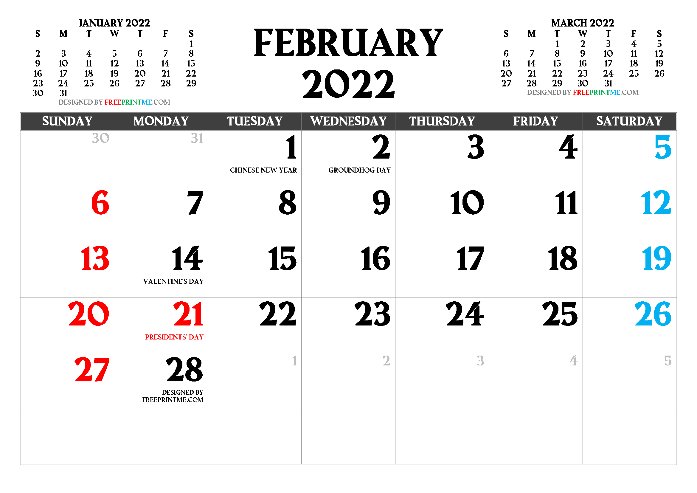 Free Printable February 2022 Calendar Pdf And Image