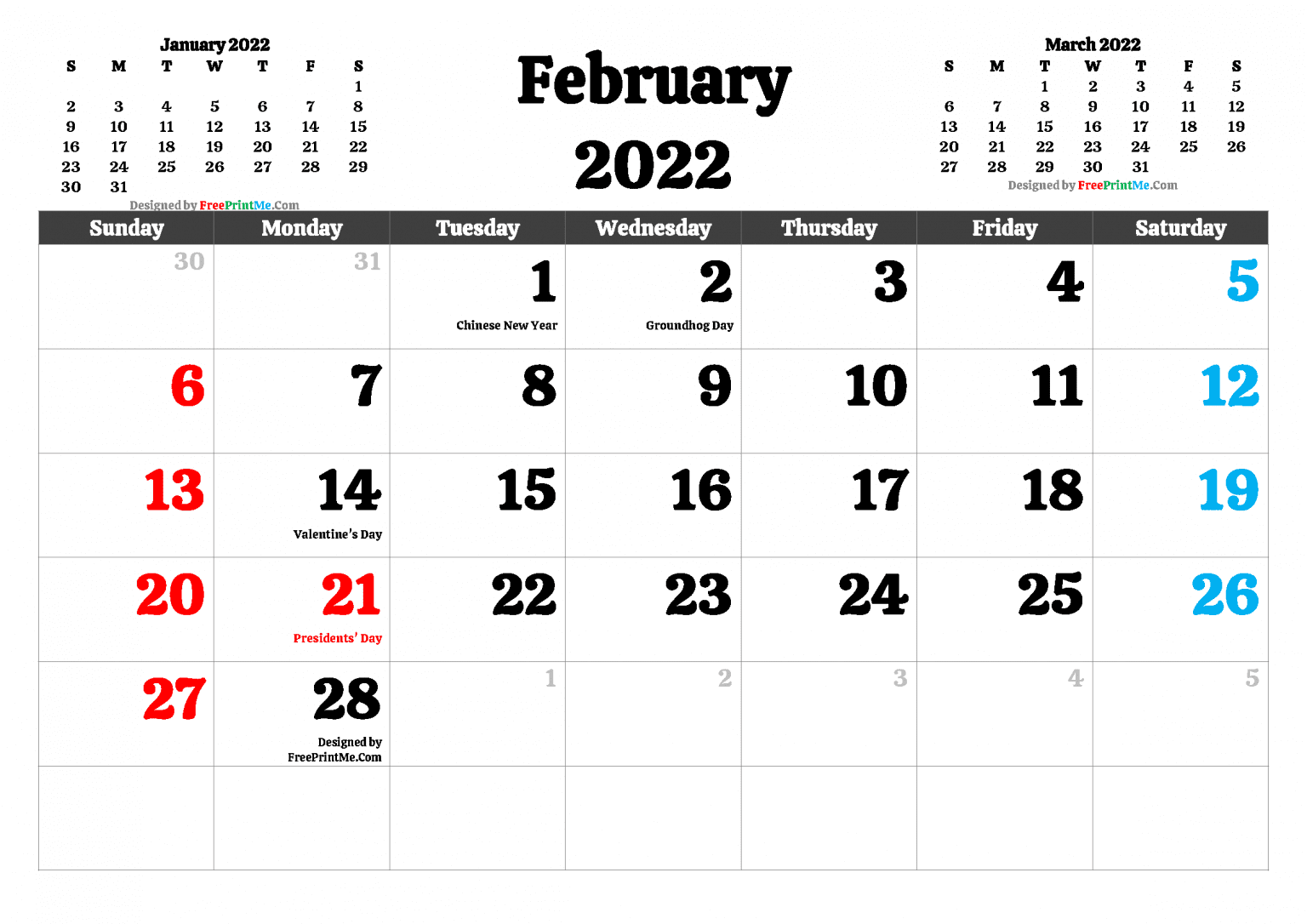 free printable february 2022 calendar pdf and image