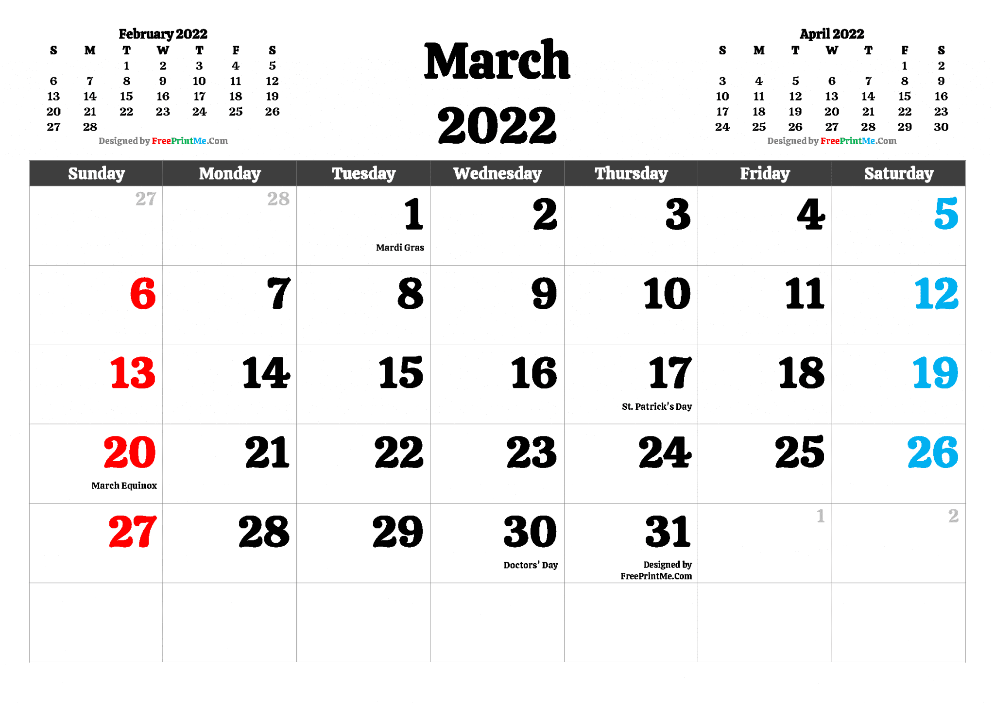 free printable march 2022 calendar pdf and image