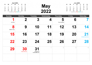 free printable may 2022 calendar pdf and image