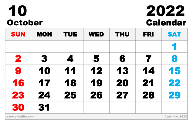 Free Printable October 2022 Calendar Ledger