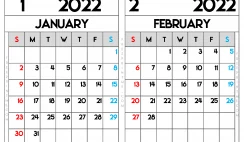 Free Printable January and February 2022 Calendar A5 Wide