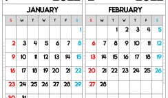 Free Printable January and February 2022 Calendar Letter Wide