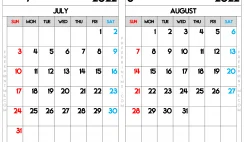 Free Printable July and August 2022 Calendar A3 Wide