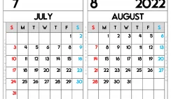 Free Printable July and August 2022 Calendar A5 Wide