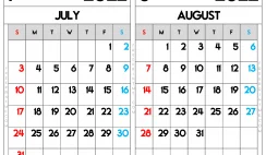 Free Printable July and August 2022 Calendar Letter Wide