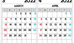 Free Printable March and April 2022 Calendar A4 Wide