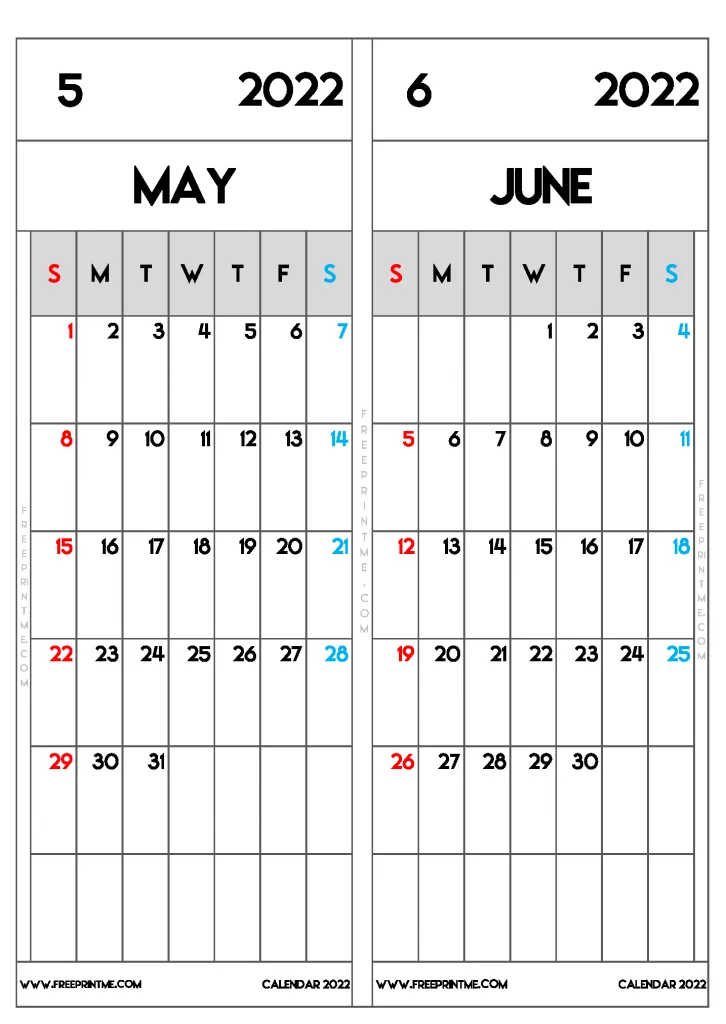 Free Printable May And June Calendar B