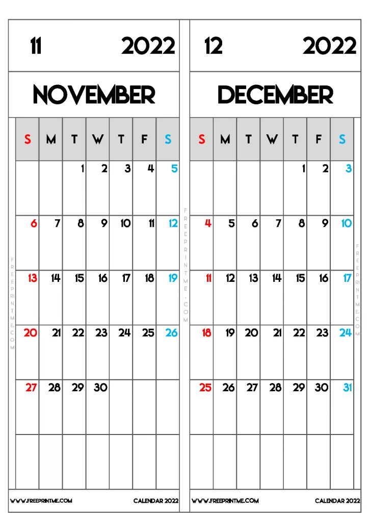 Free Printable November And December 2022 Calendar B5