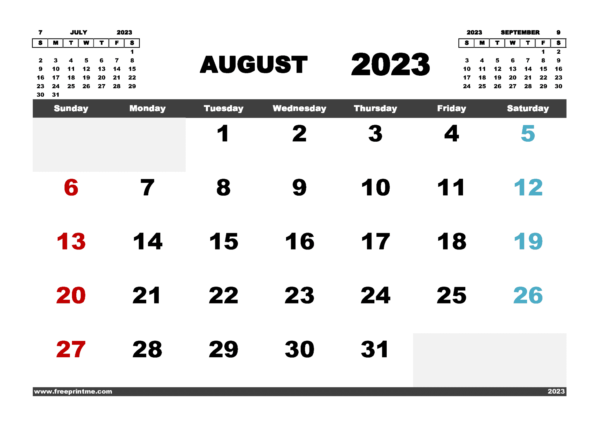 Free Printable August 2023 Calendar With Holidays Pdf In Variety