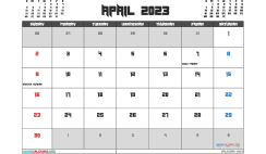 April 2023 Calendar with Holidays Printable