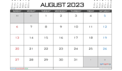 Free 2023 Calendar August Printable