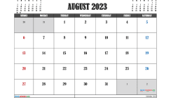 Free August 2023 Calendar Printable