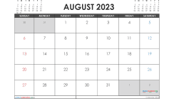 Printable August 2023 Calendar with Holidays